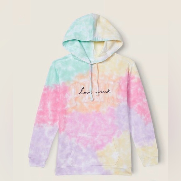 Victoria’s Secret PINK super soft cozy oversized pastel tie dye logo hoody NWT S - Picture 2 of 7